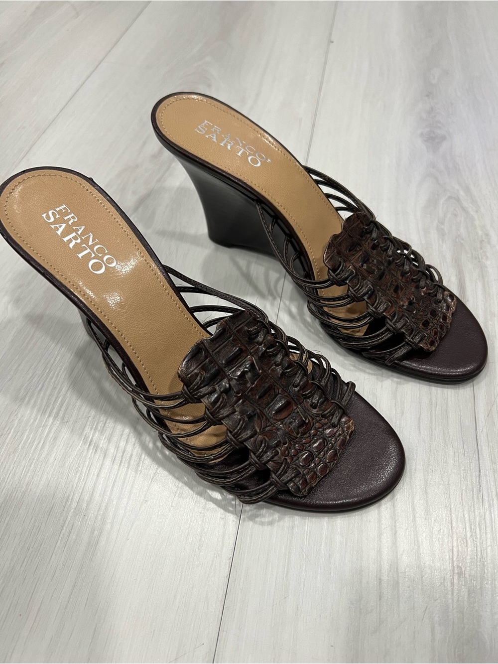 Franco Sarto Dark Brown Braided Leather Wedge Heels
